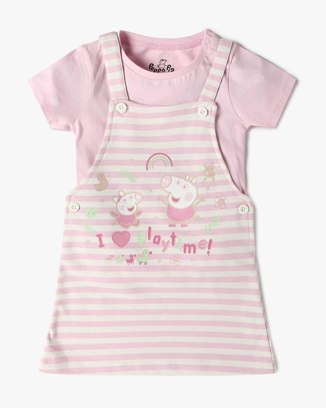 Girls Peppa Pig Print Regular Fit Dungaree with T-Shirt
