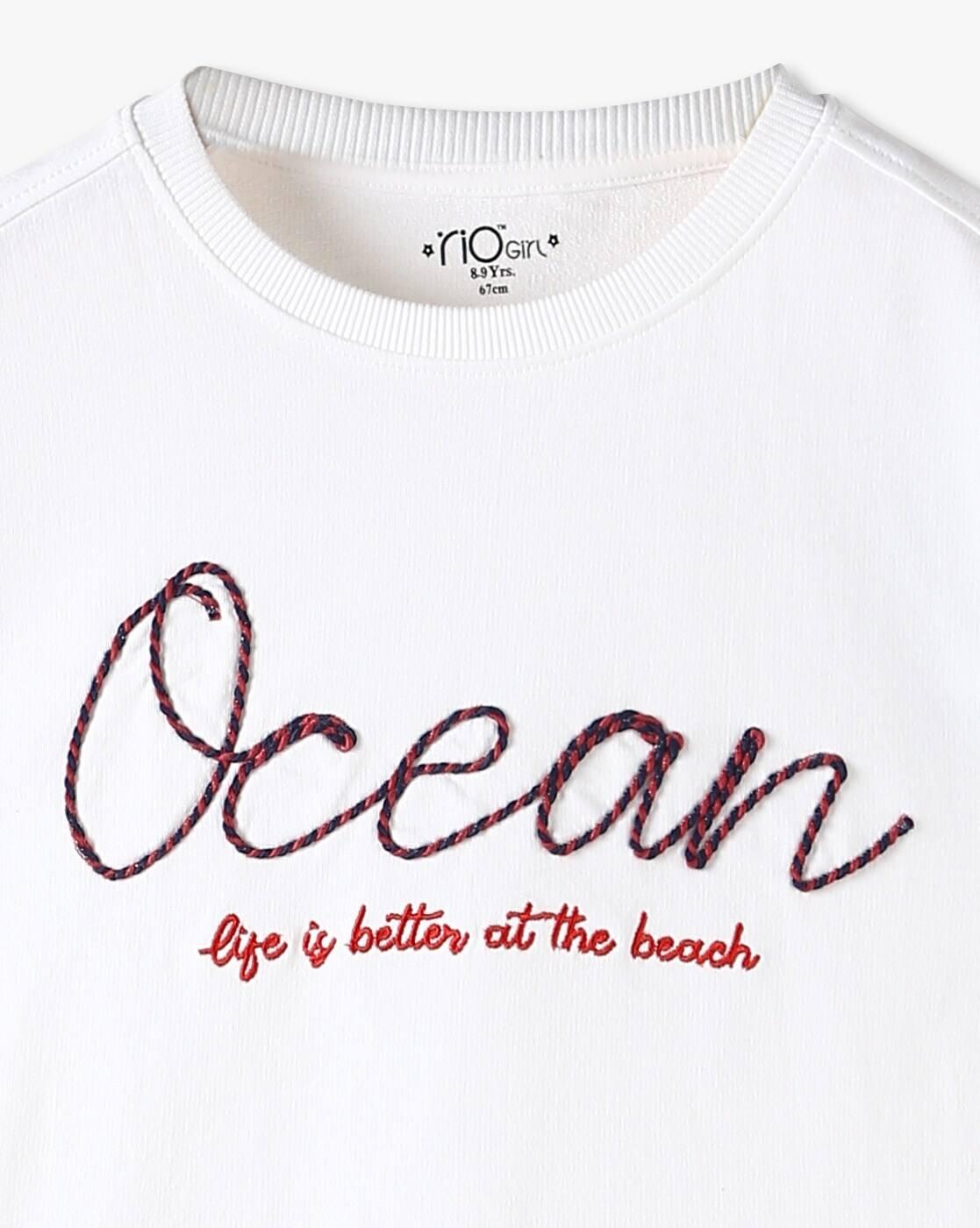 Girls Embroidered Boxy Fit Round-Neck T-Shirt
