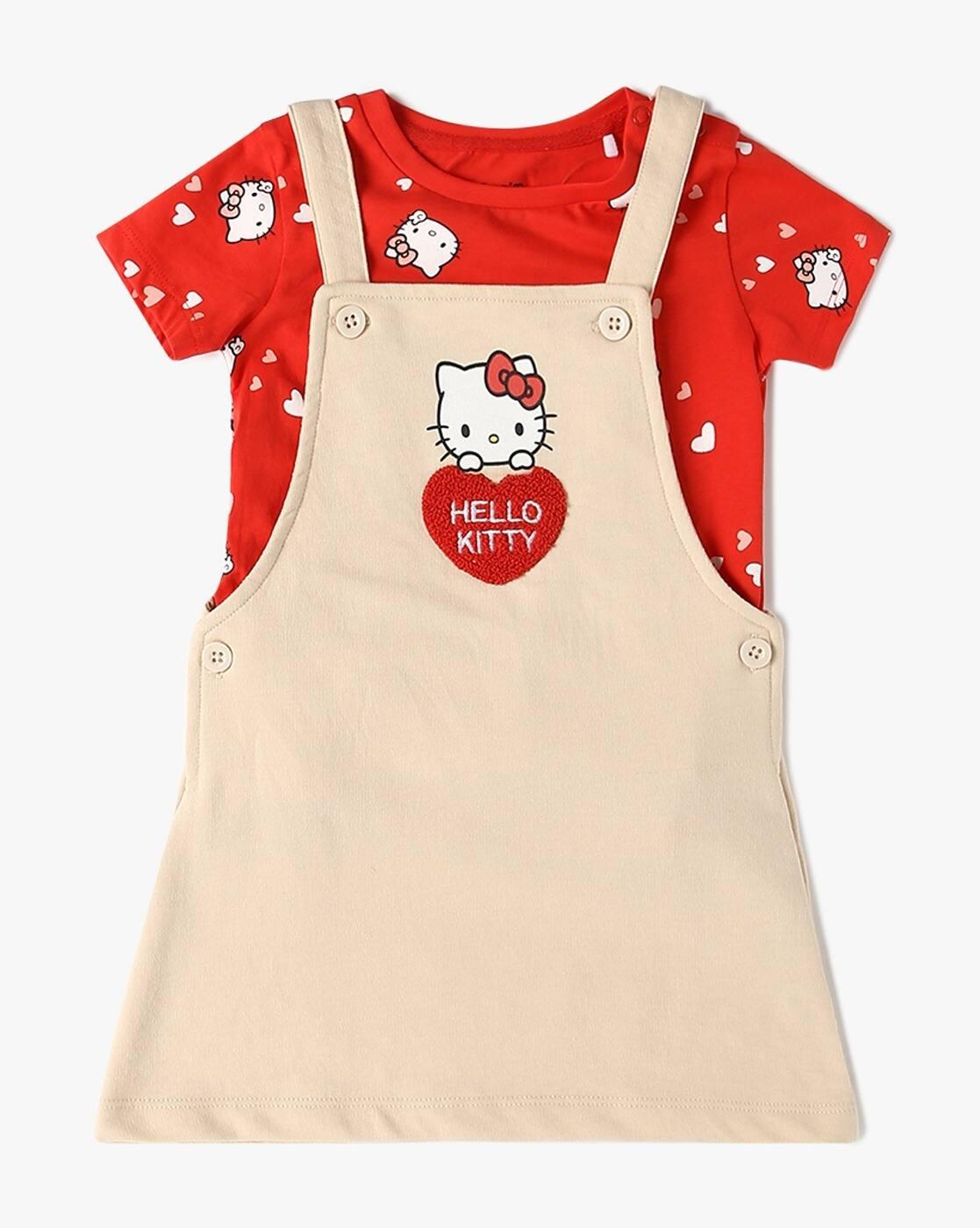 Girls Hello Kitty Print Dungaree & T-Shirt Set