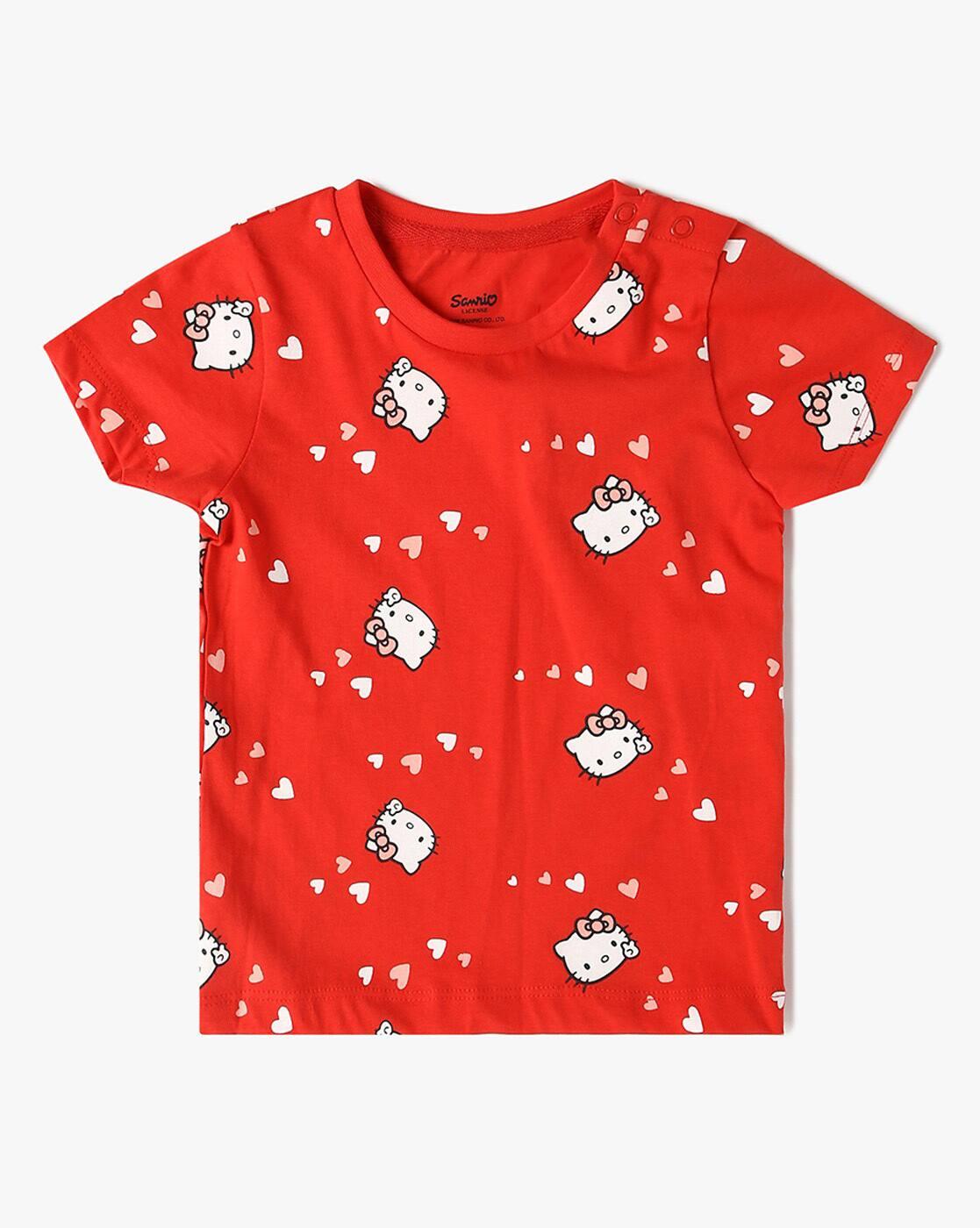 Girls Hello Kitty Print Dungaree & T-Shirt Set