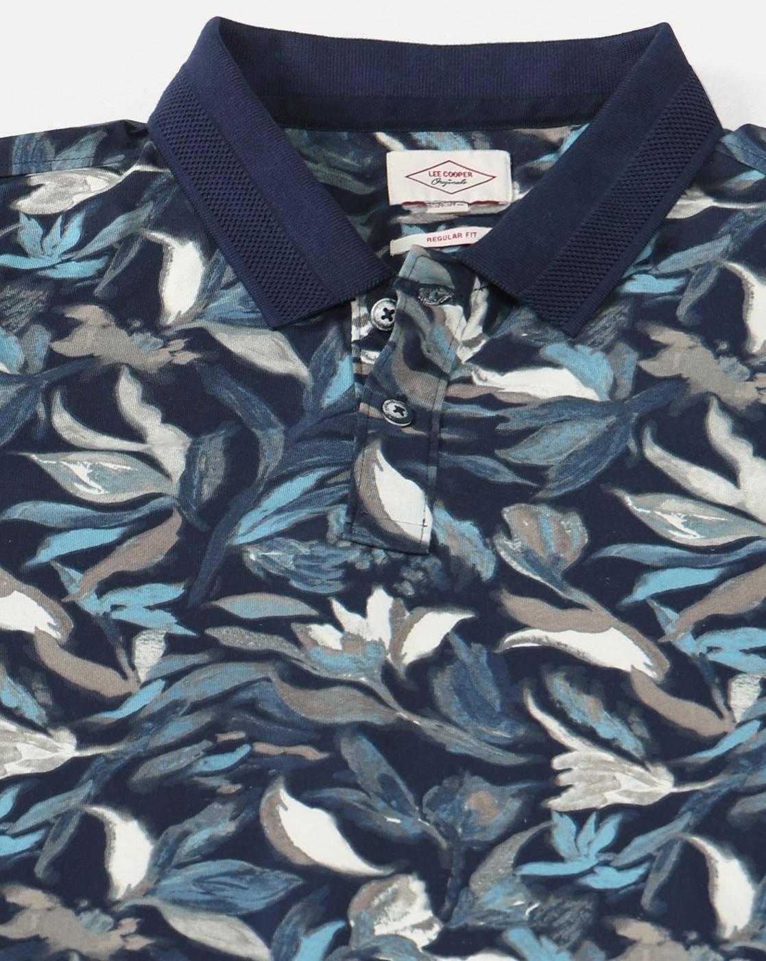 Men All-Over Leaf Print Regular Fit Polo T-Shirt