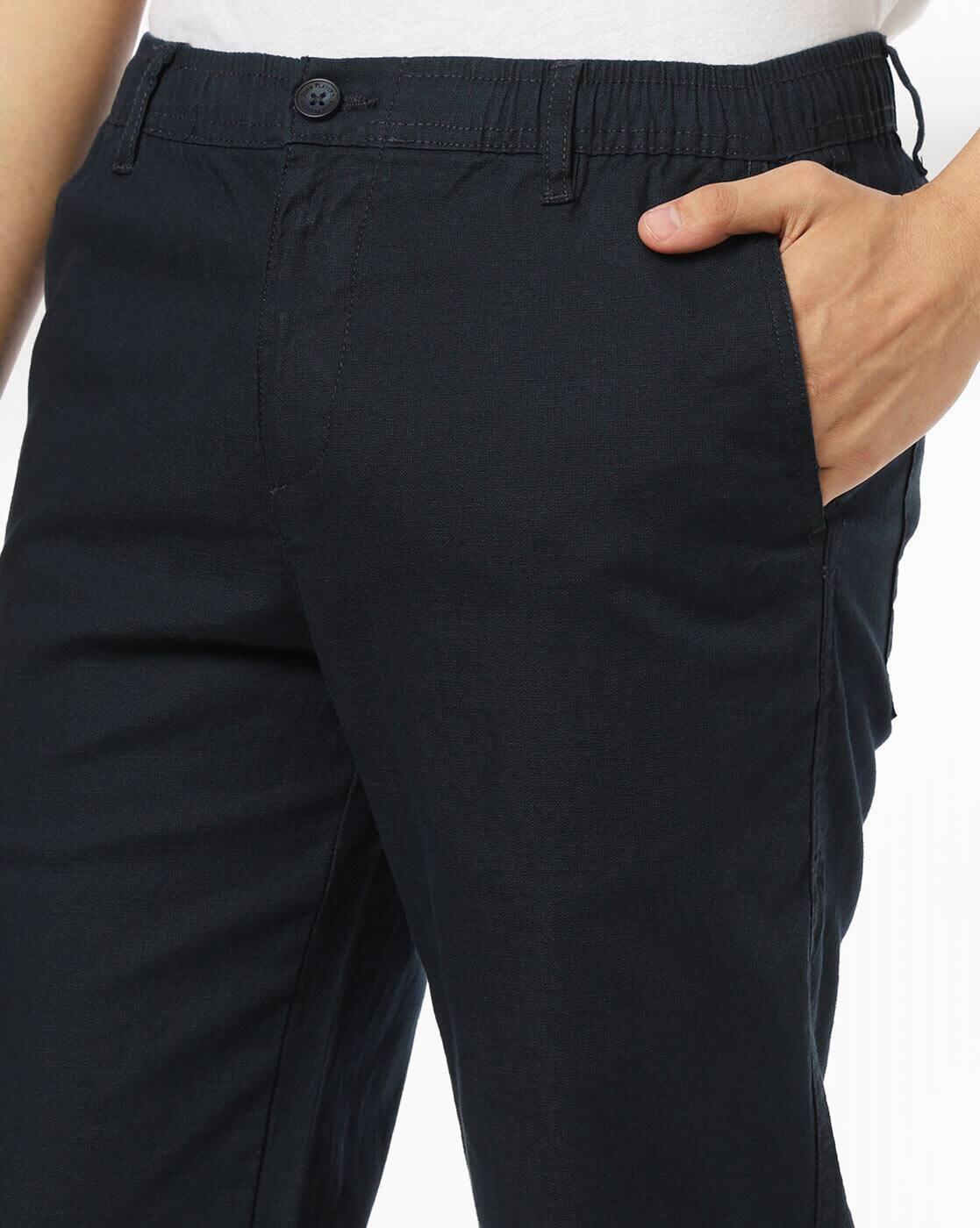 Men Straight Fit Flat-Front Stretchable Chinos