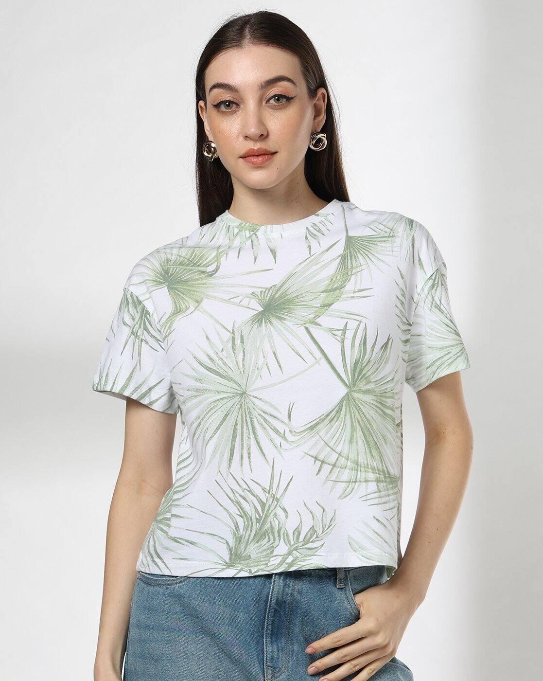 Women Tropical Print Regular Fit Crew-Neck T-Shirt