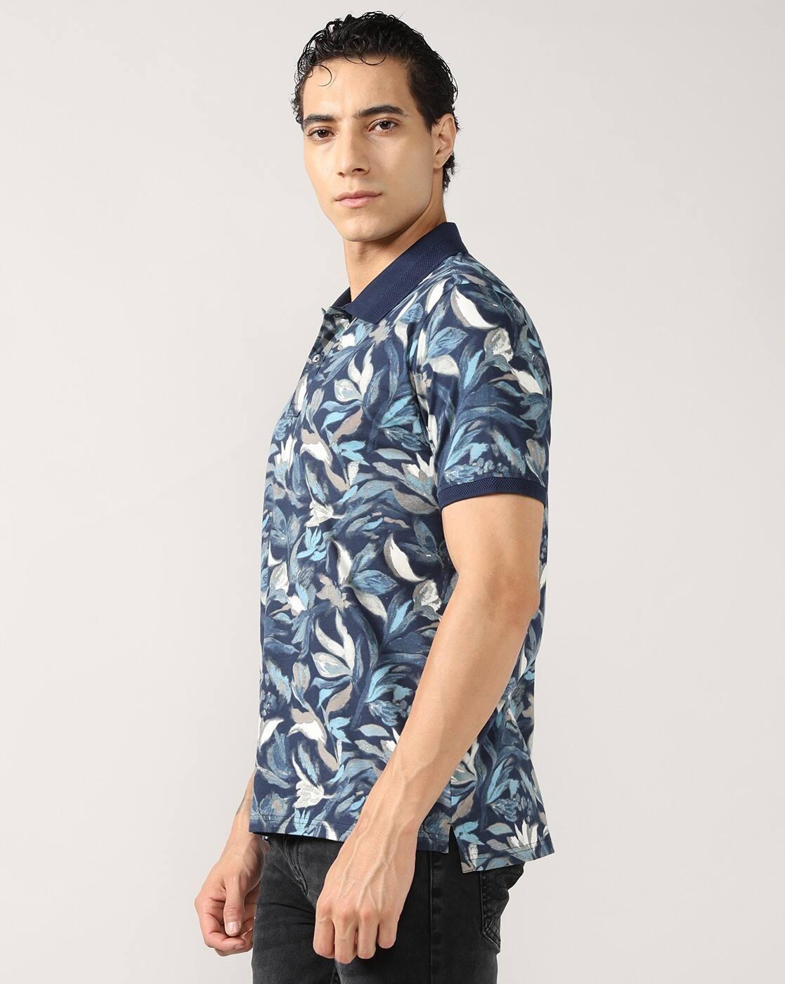 Men All-Over Leaf Print Regular Fit Polo T-Shirt