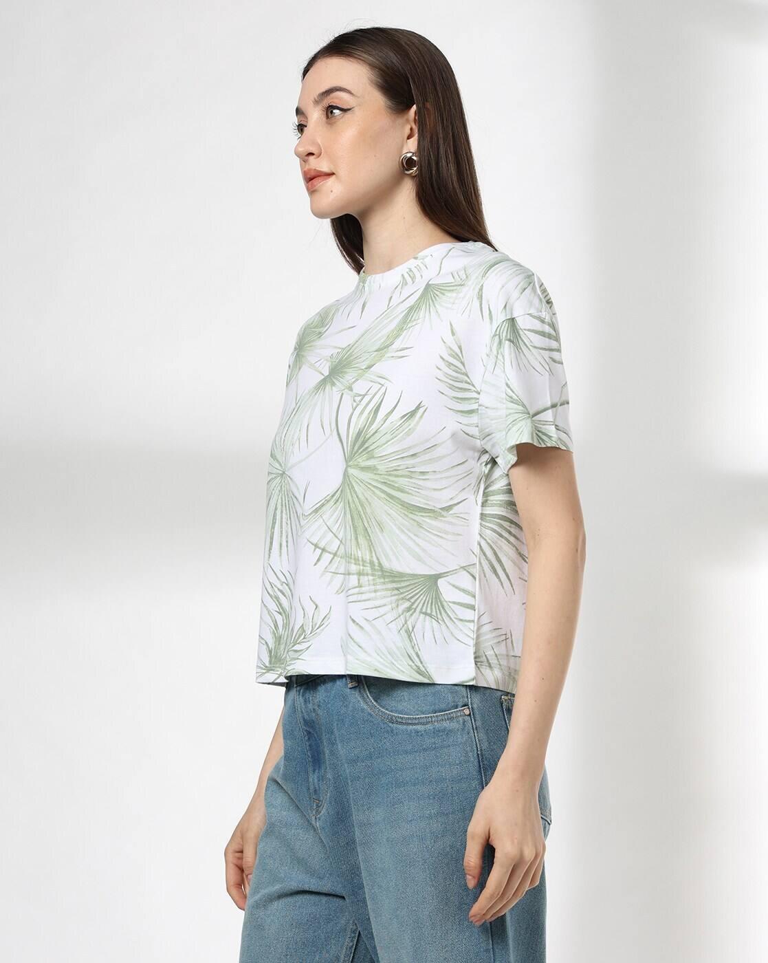 Women Tropical Print Regular Fit Crew-Neck T-Shirt