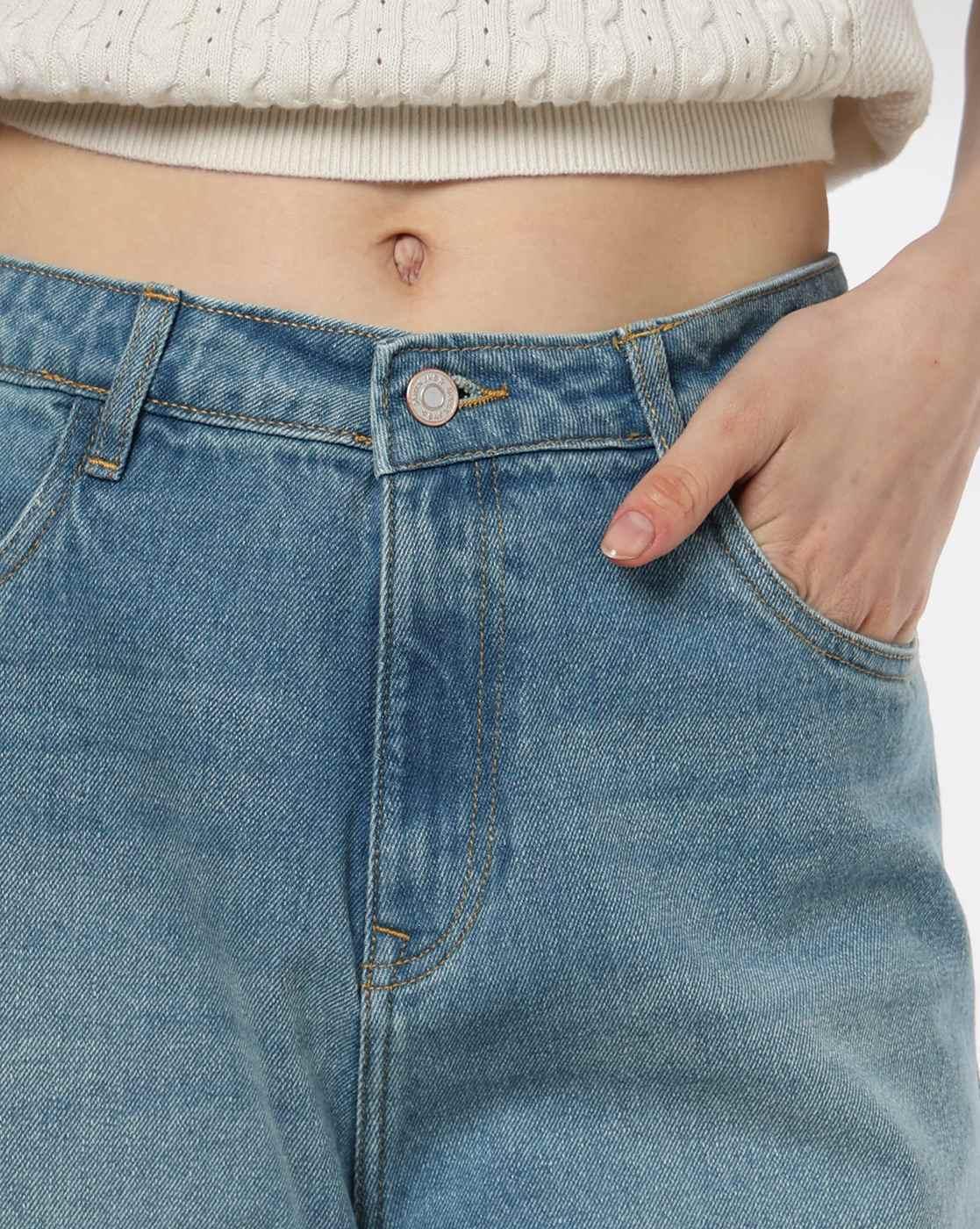 Women Lightly Washed High-Rise Wide-Leg Jeans