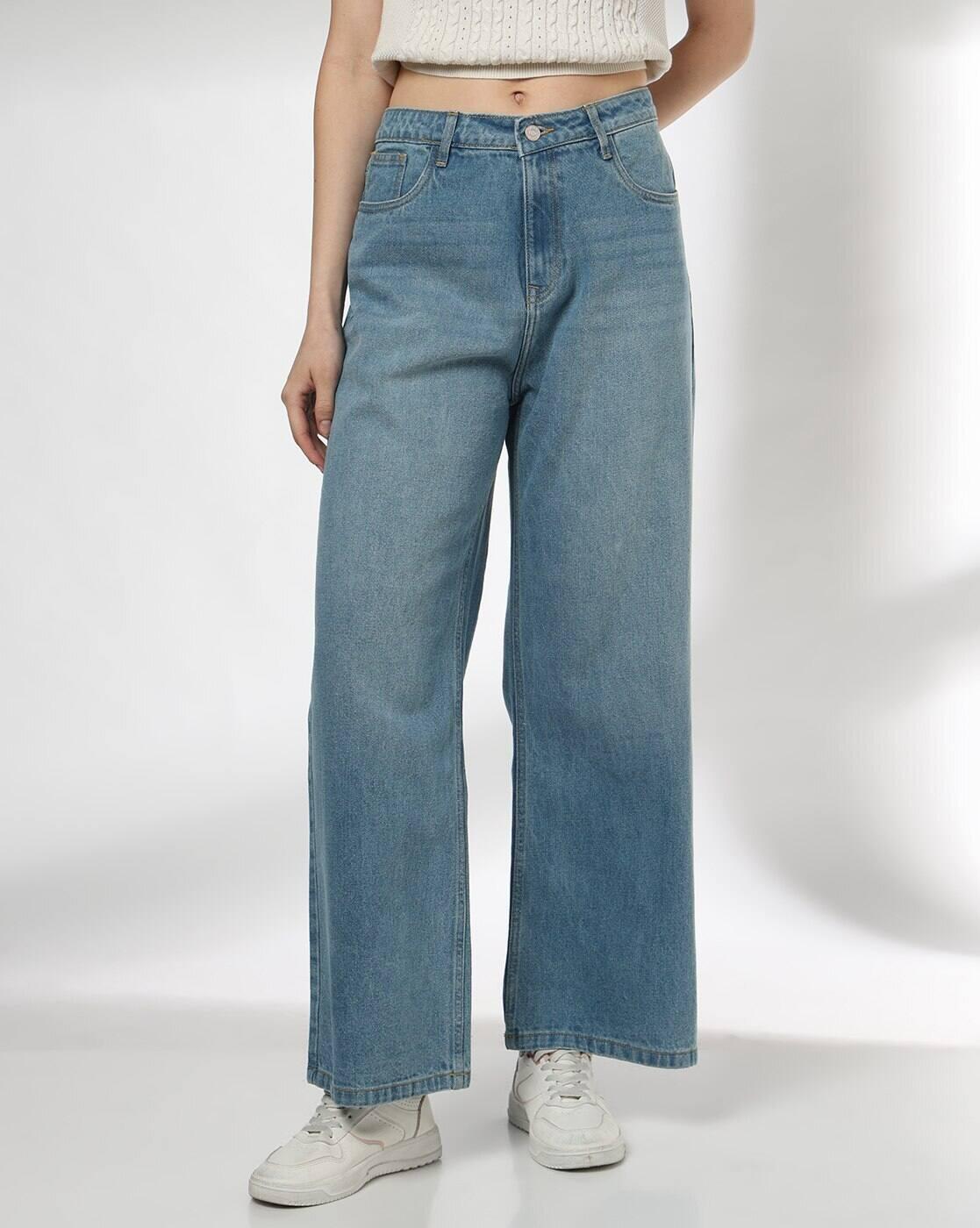 Women Lightly Washed High-Rise Wide-Leg Jeans