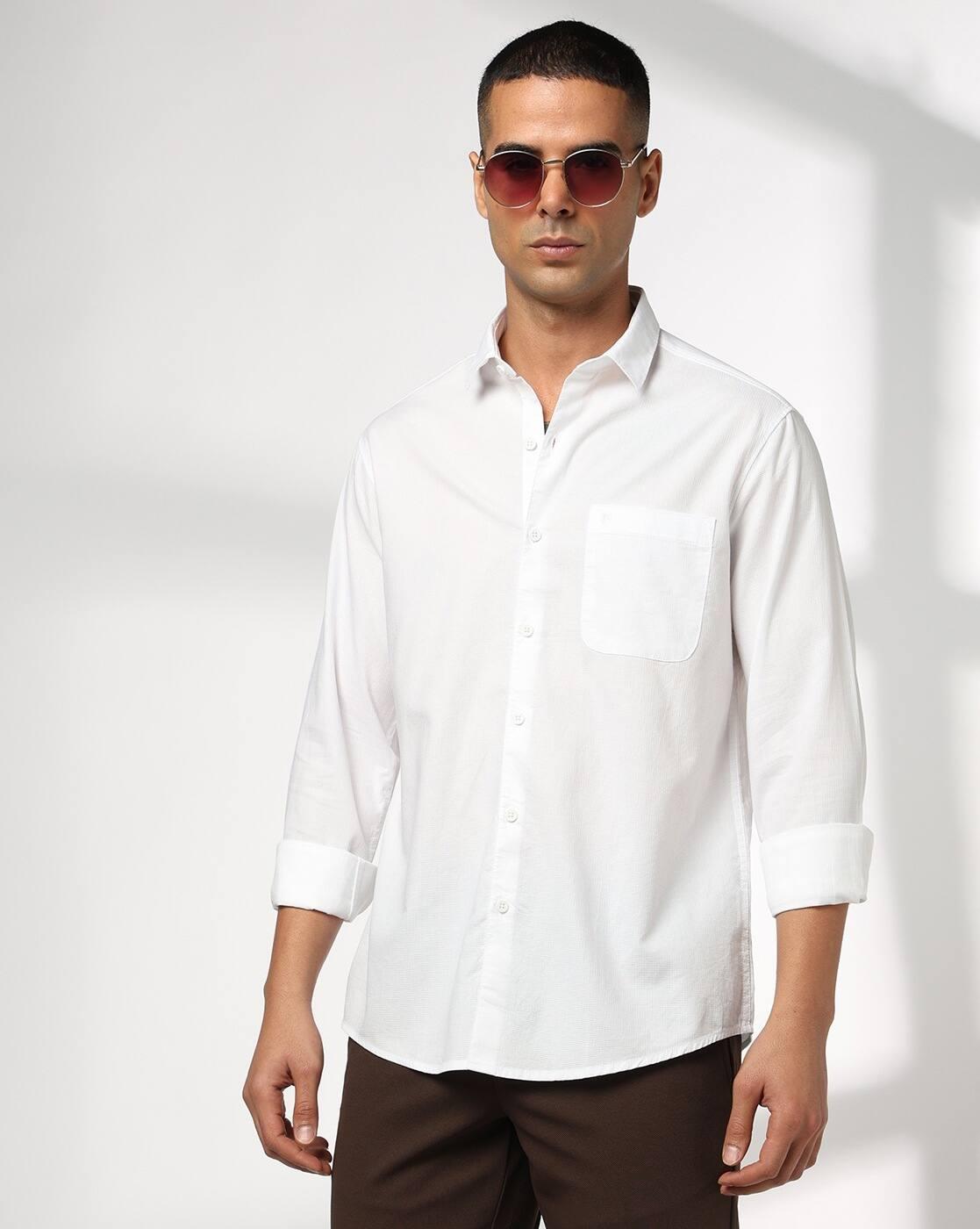 Men Structured Slim Fit Shirt with Patch Pocket