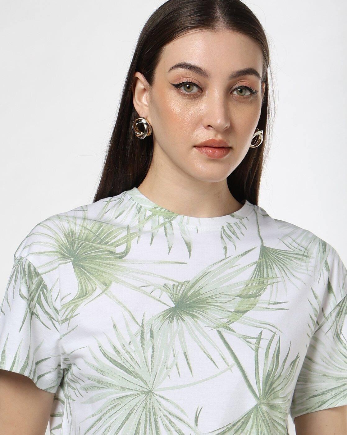 Women Tropical Print Regular Fit Crew-Neck T-Shirt
