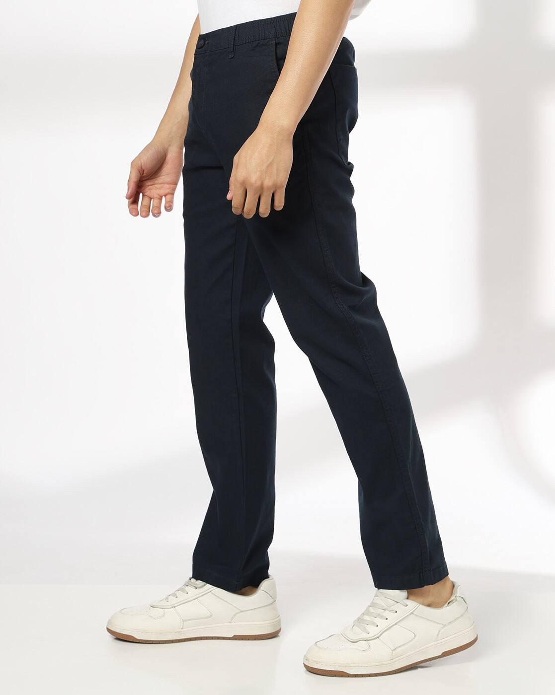 Men Straight Fit Flat-Front Stretchable Chinos