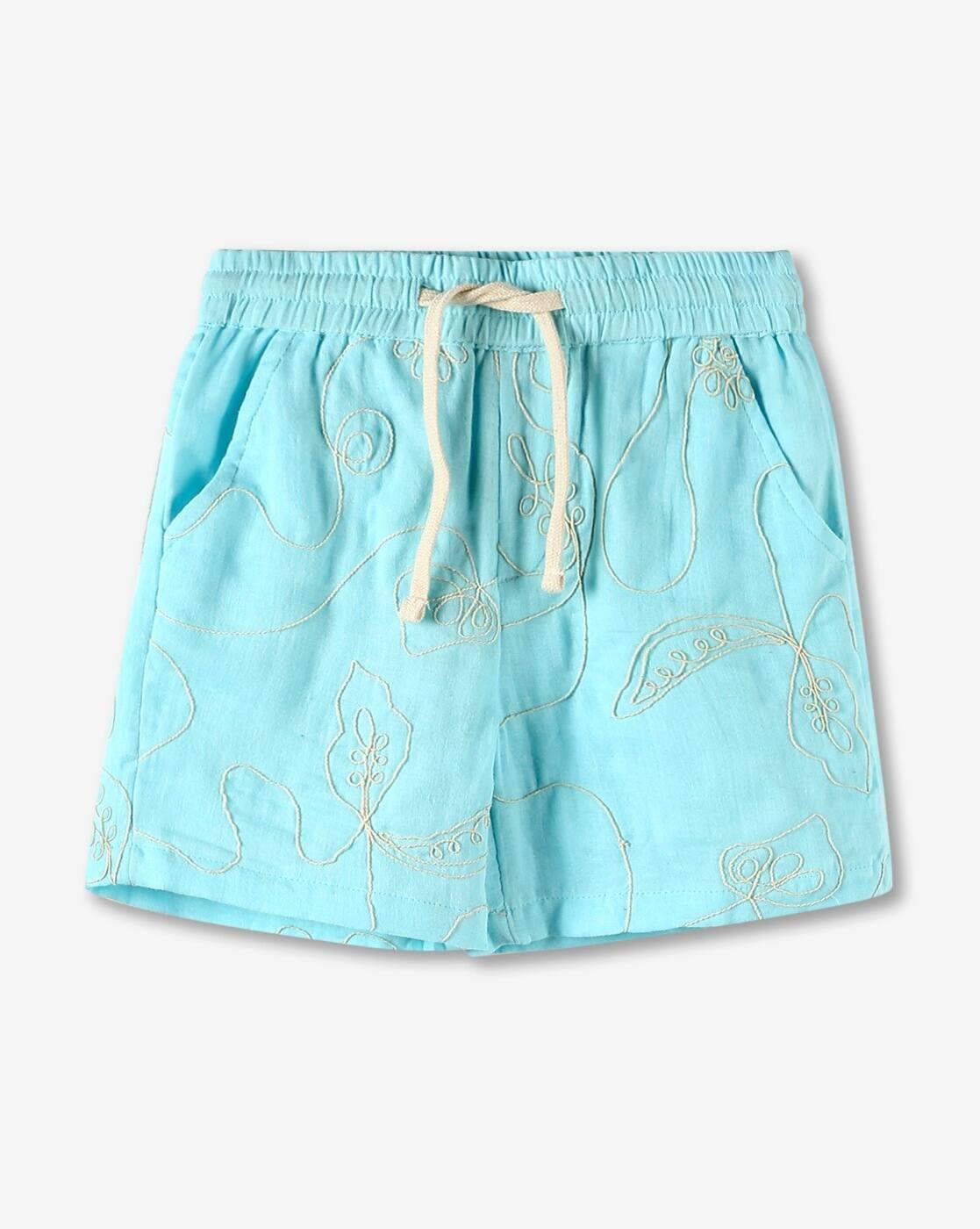Boys Embroidered Regular Fit Shorts with Draw Cord