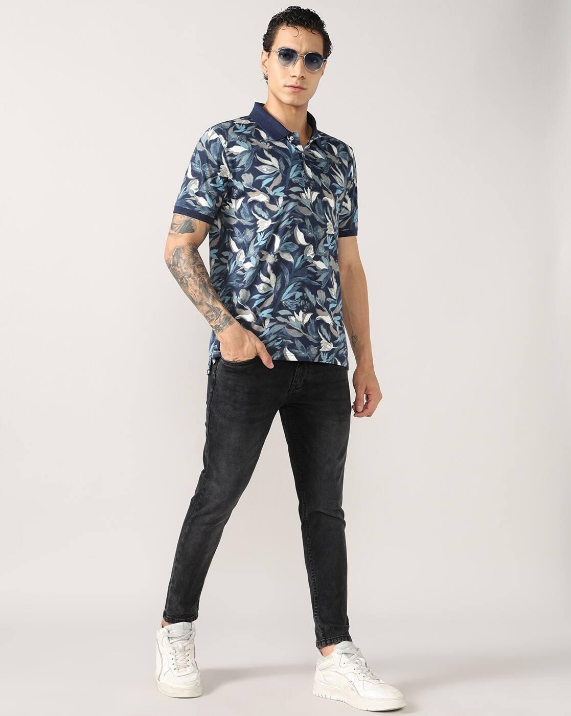 Men All-Over Leaf Print Regular Fit Polo T-Shirt