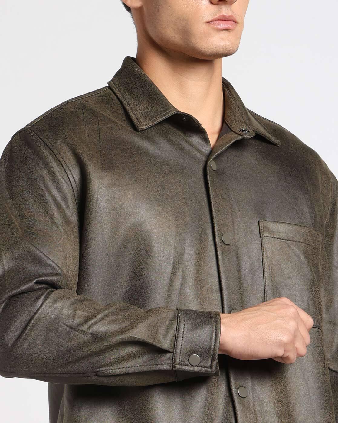 SHACKET IN PU FABRIC, OLIVE, L
