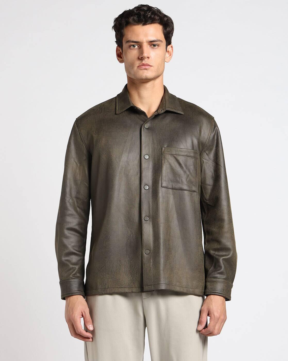 SHACKET IN PU FABRIC, OLIVE, L