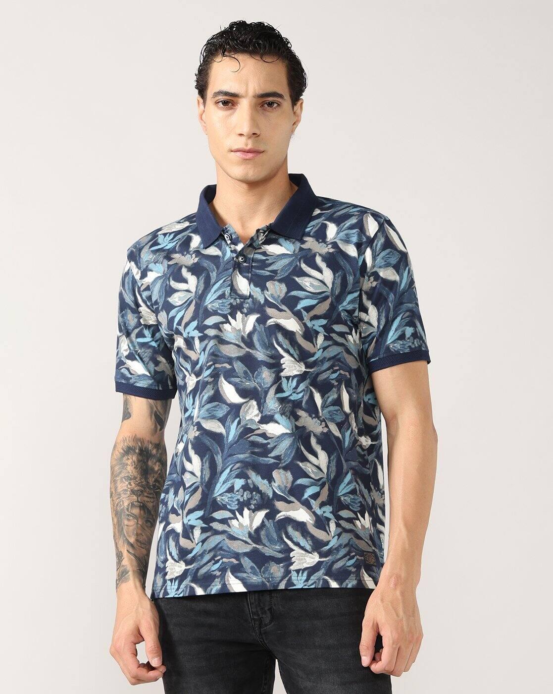 Men All-Over Leaf Print Regular Fit Polo T-Shirt