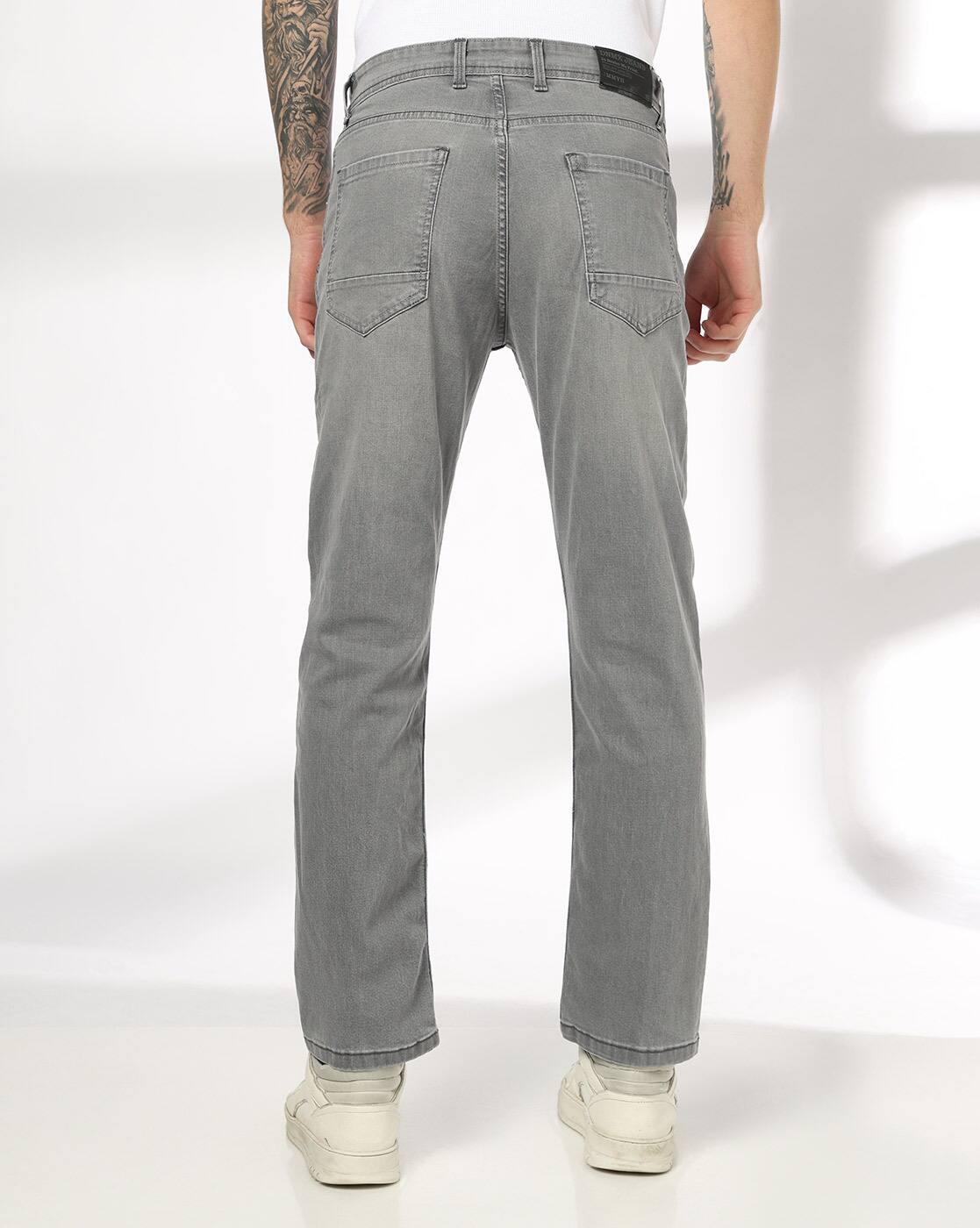 Men Lightly Washed Straight Jeans