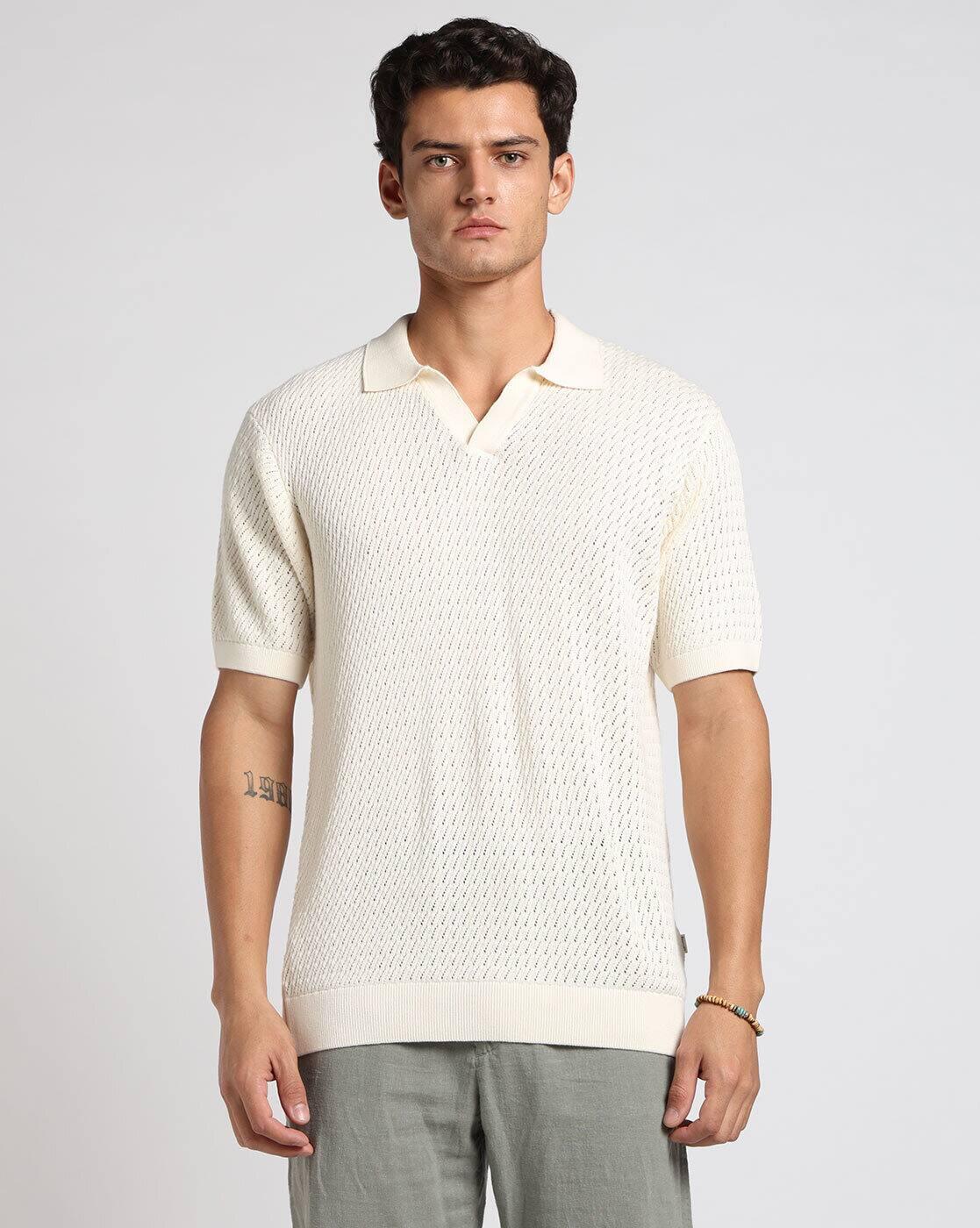 Men Structured Fabric Polo T-Shirt