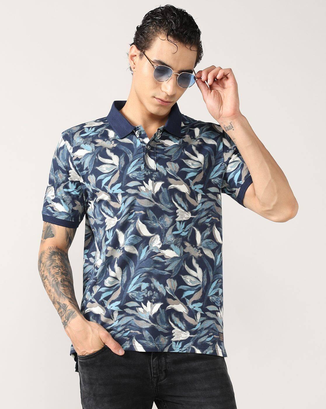 Men All-Over Leaf Print Regular Fit Polo T-Shirt
