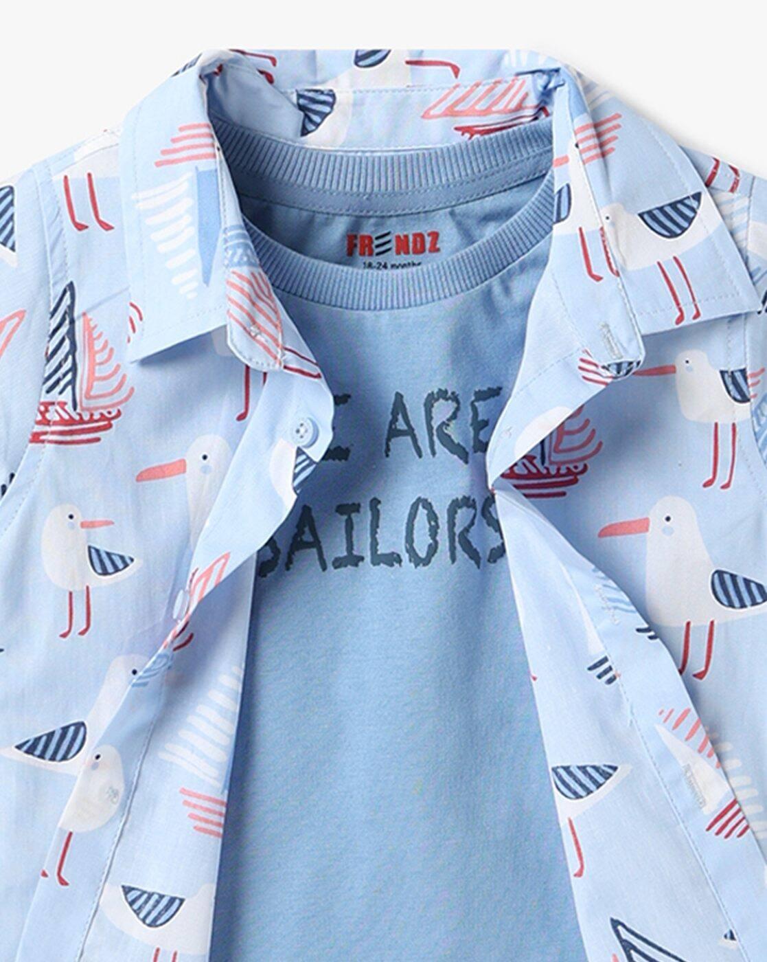 Boys Twofer All-Over Graphic Print Shirt with T-Shirt