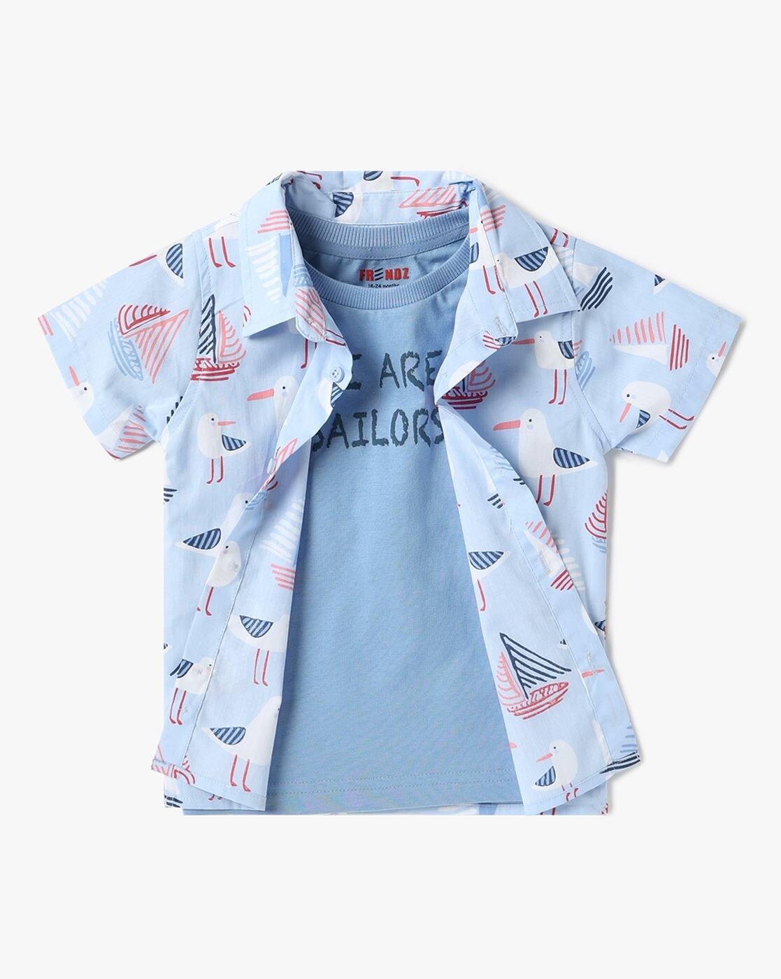 Boys Twofer All-Over Graphic Print Shirt with T-Shirt