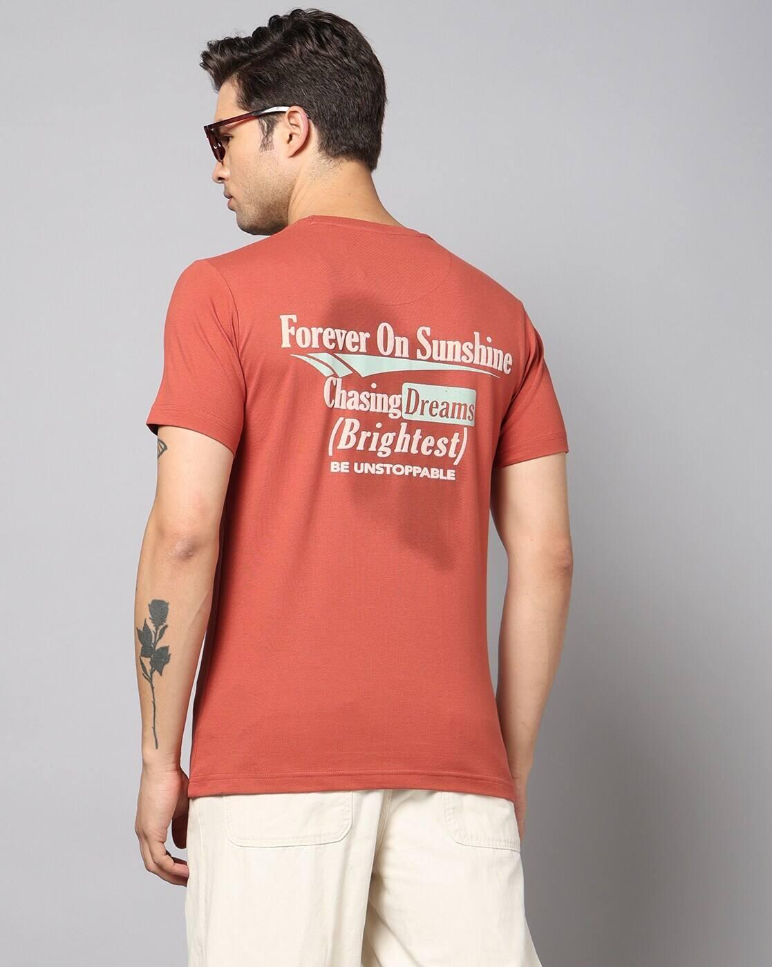 Men Typographic Print Slim Fit Crew-Neck T-Shirt