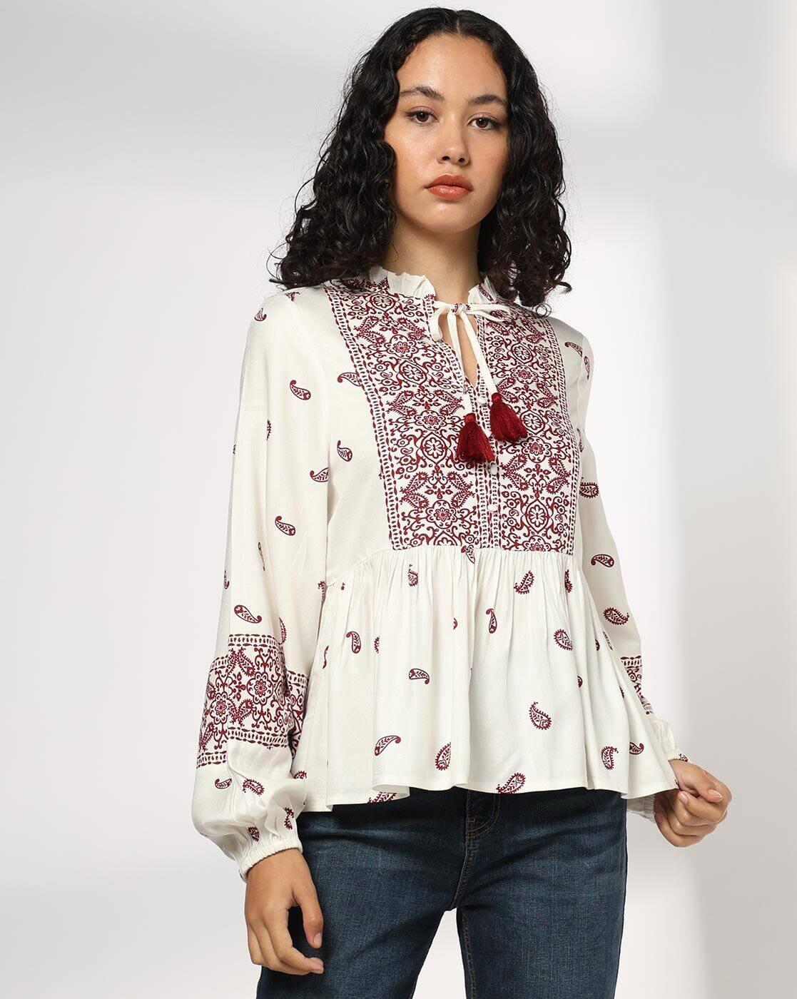 Women Paisley Print Relaxed Fit Peplum Top