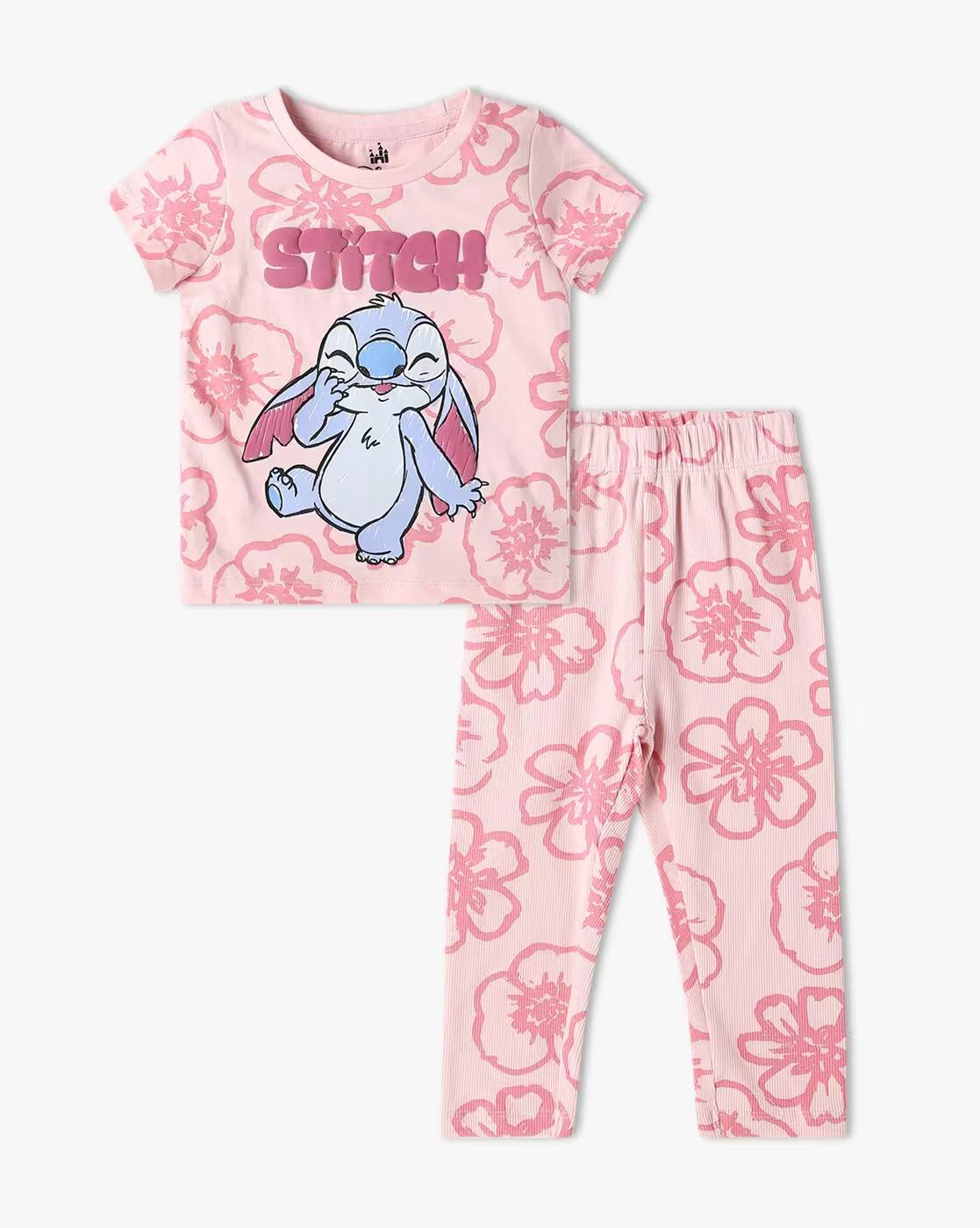 Girls Stitch Scribble Print T-Shirt & Pants Set