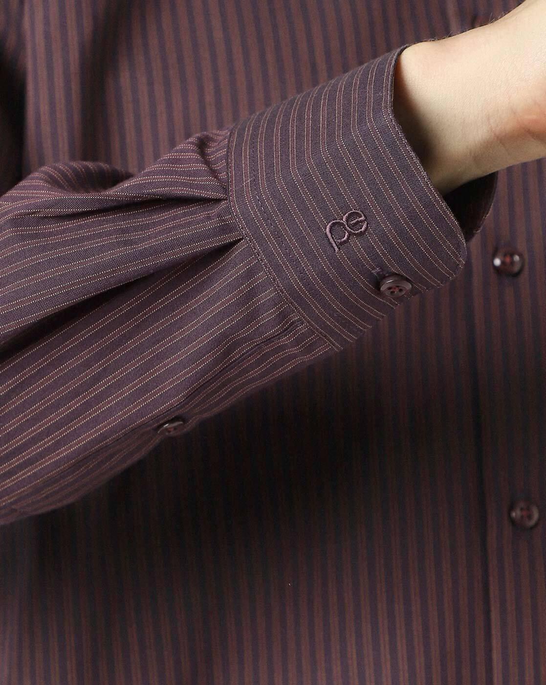 Men Striped Regular Fit Shirt with Spread Collar