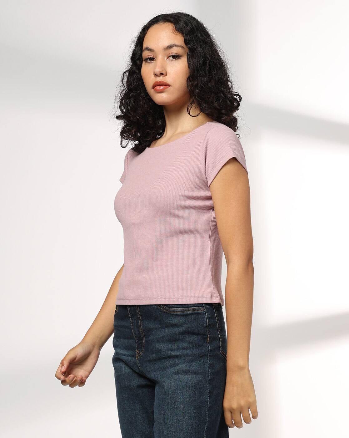 Women Ribbed Regular Fit Round-Neck T-Shirt