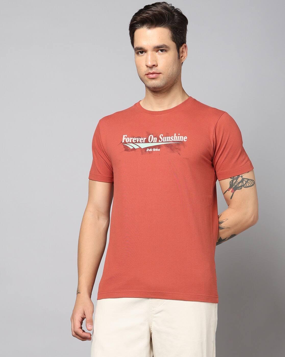 Men Typographic Print Slim Fit Crew-Neck T-Shirt