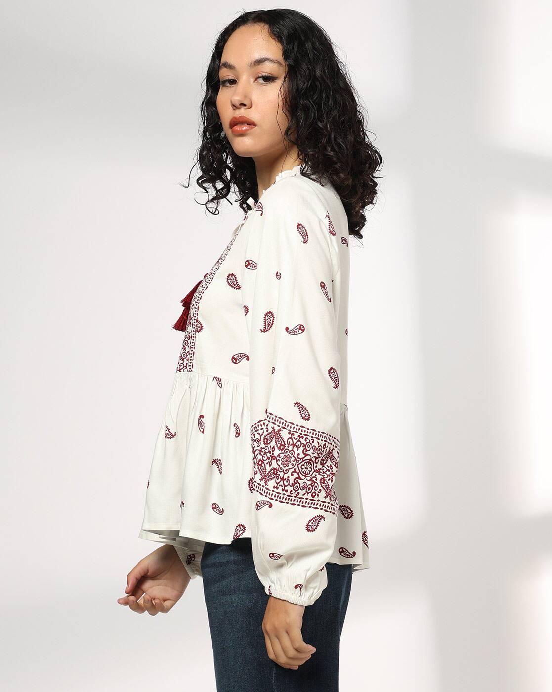 Women Paisley Print Relaxed Fit Peplum Top