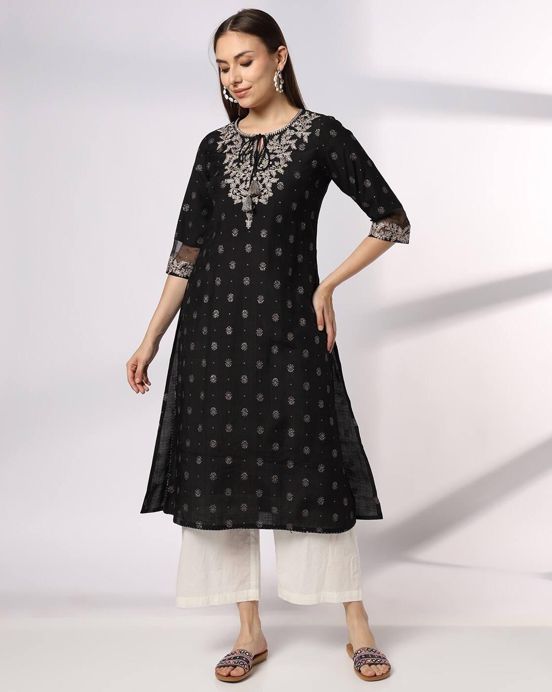 Women Embroidered Flared Kurta