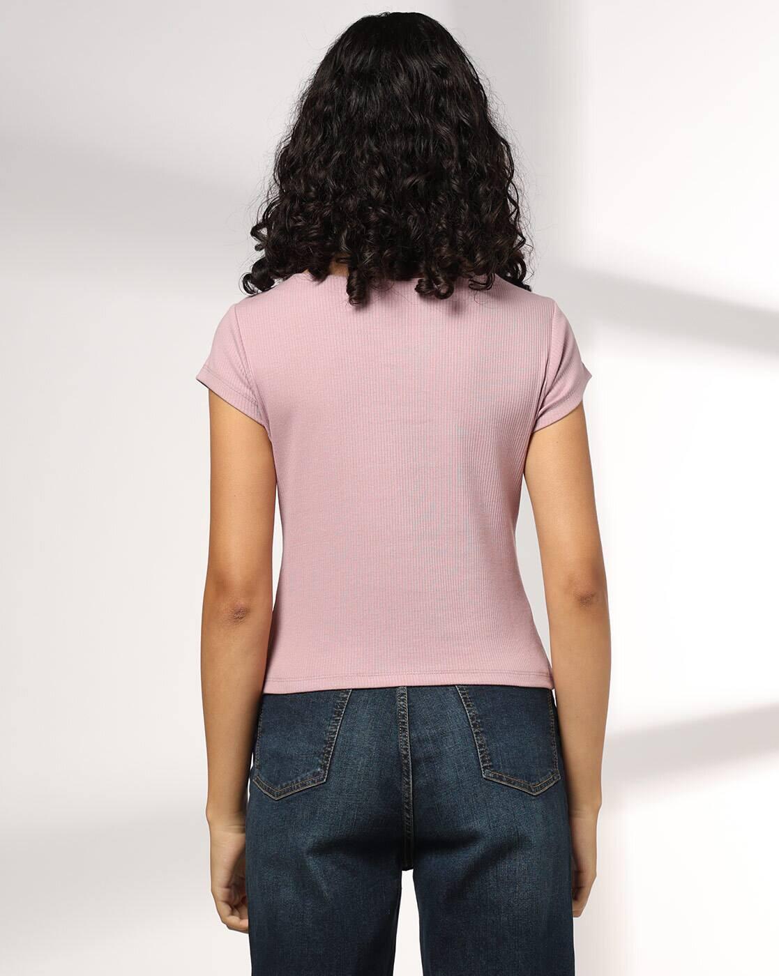 Women Ribbed Regular Fit Round-Neck T-Shirt