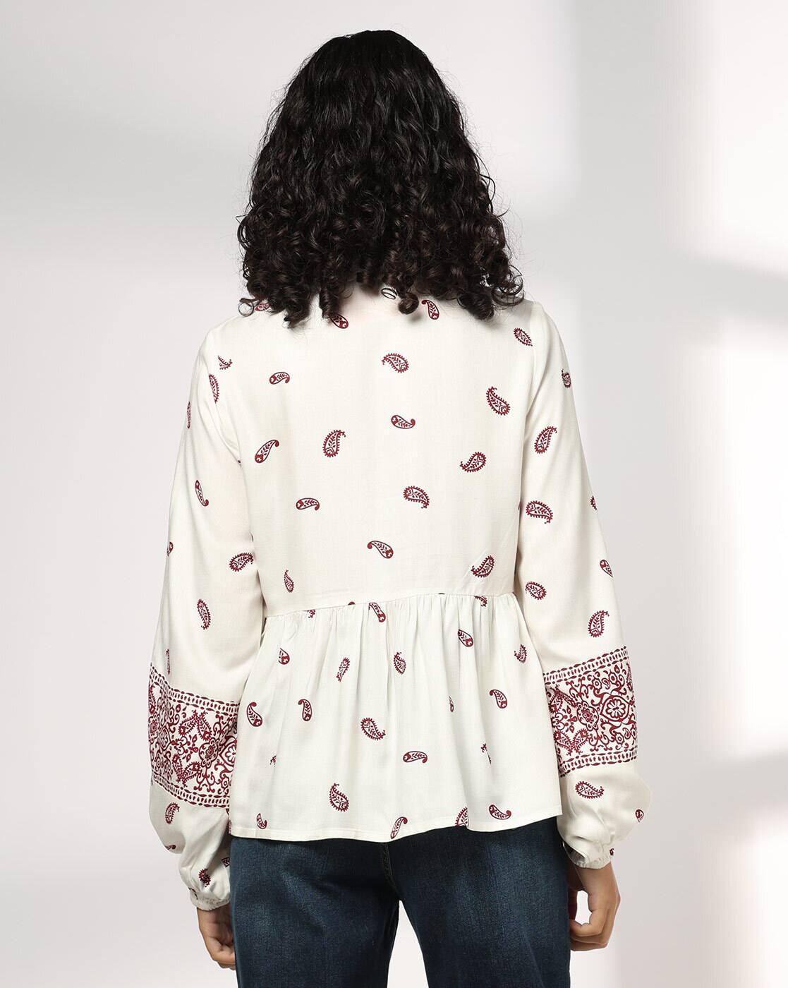 Women Paisley Print Relaxed Fit Peplum Top