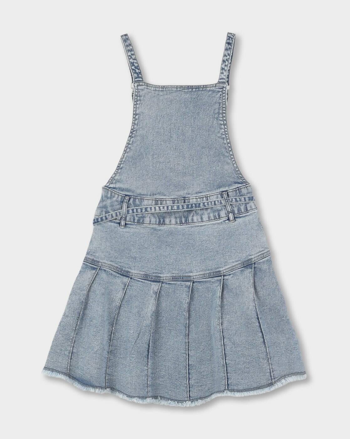 Girls Mid-Wash Dungaree Dress with T-Shirt