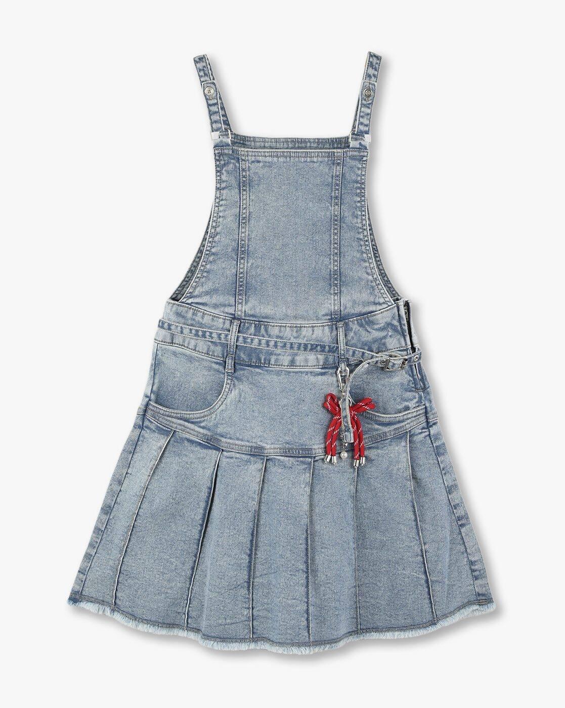 Girls Mid-Wash Dungaree Dress with T-Shirt