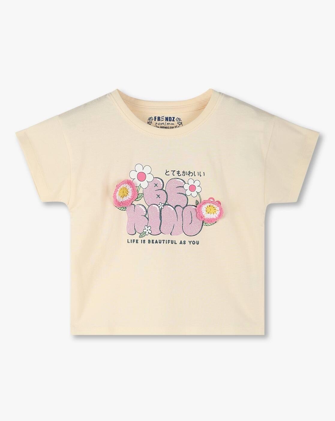 Girls Floral Print Round-Neck T-Shirt