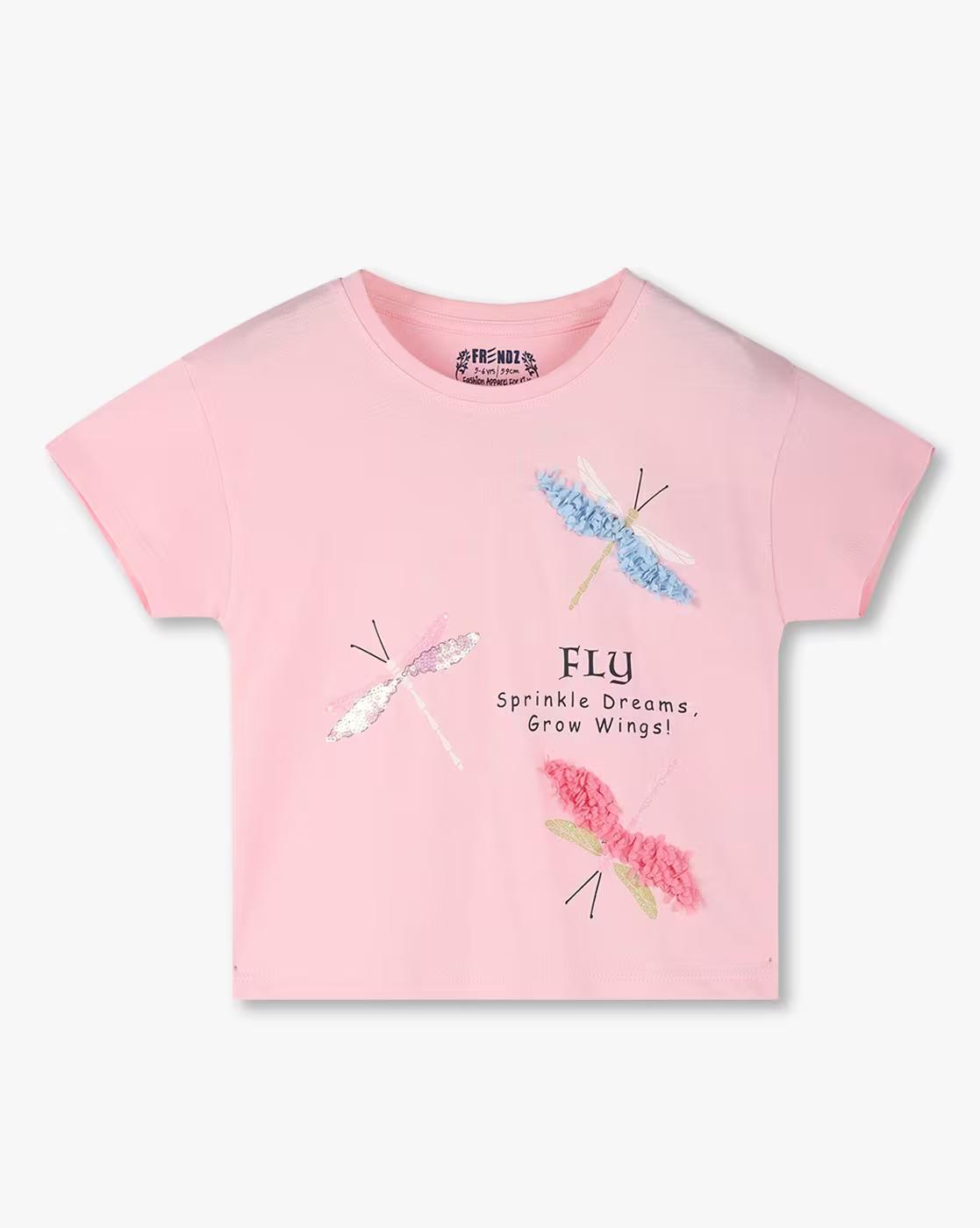 Girls Typographic Print Round-Neck T-Shirt