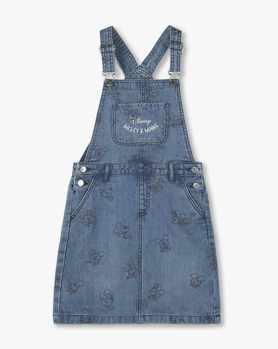 Girls Minnie Mouse Print Dungaree Dress & T-Shirt Set