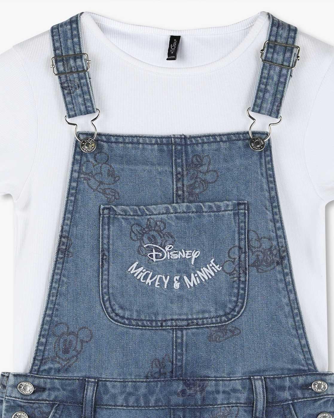 Girls Minnie Mouse Print Dungaree Dress & T-Shirt Set