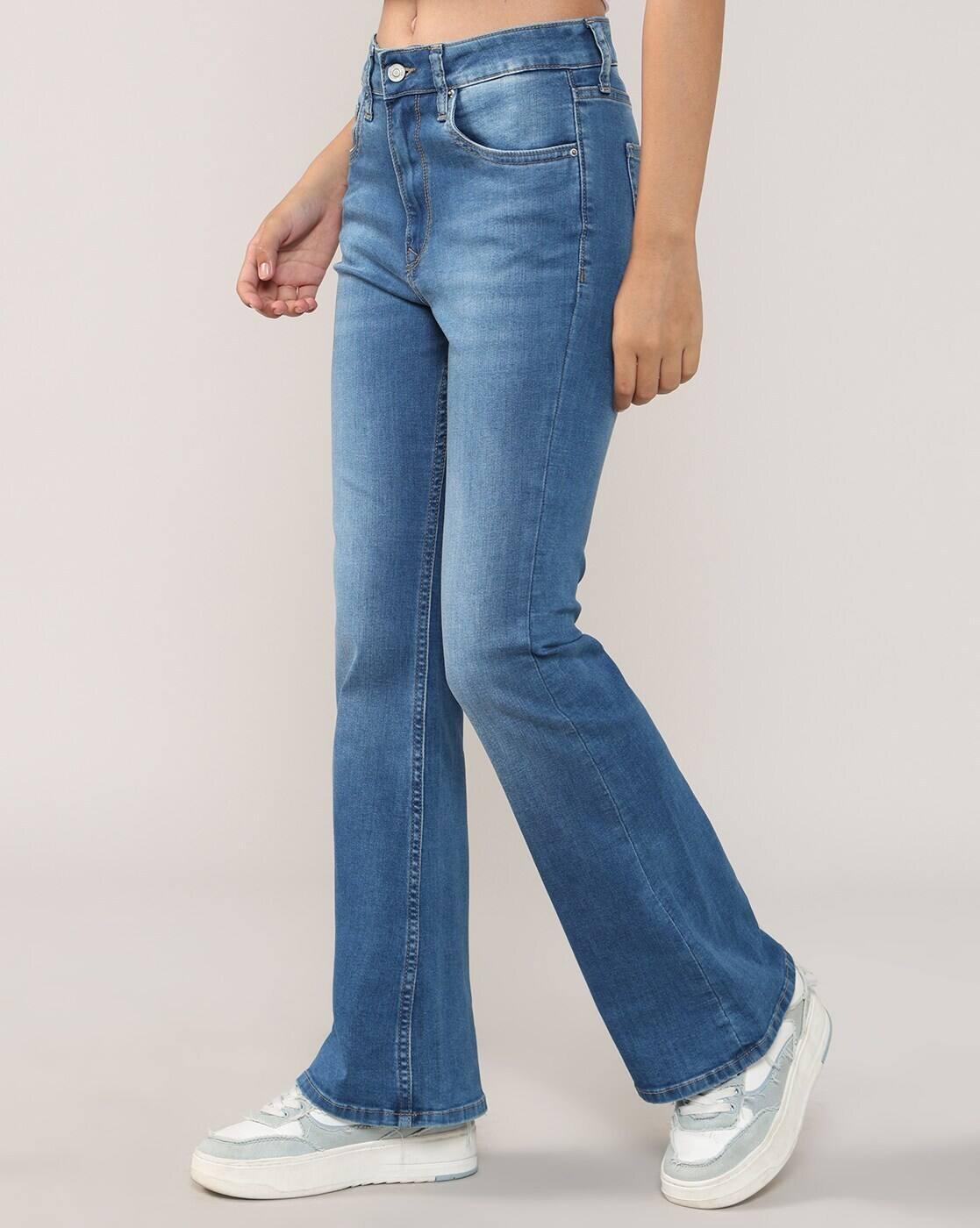 Women Mid-Wash Flared Jeans