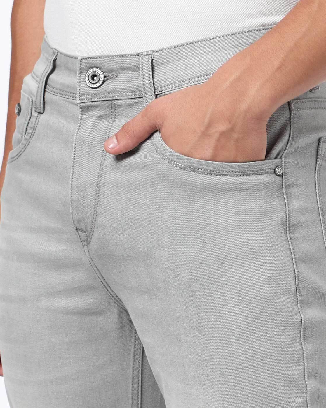 Men Mid-Wash Straight Cotton Stretch Jeans