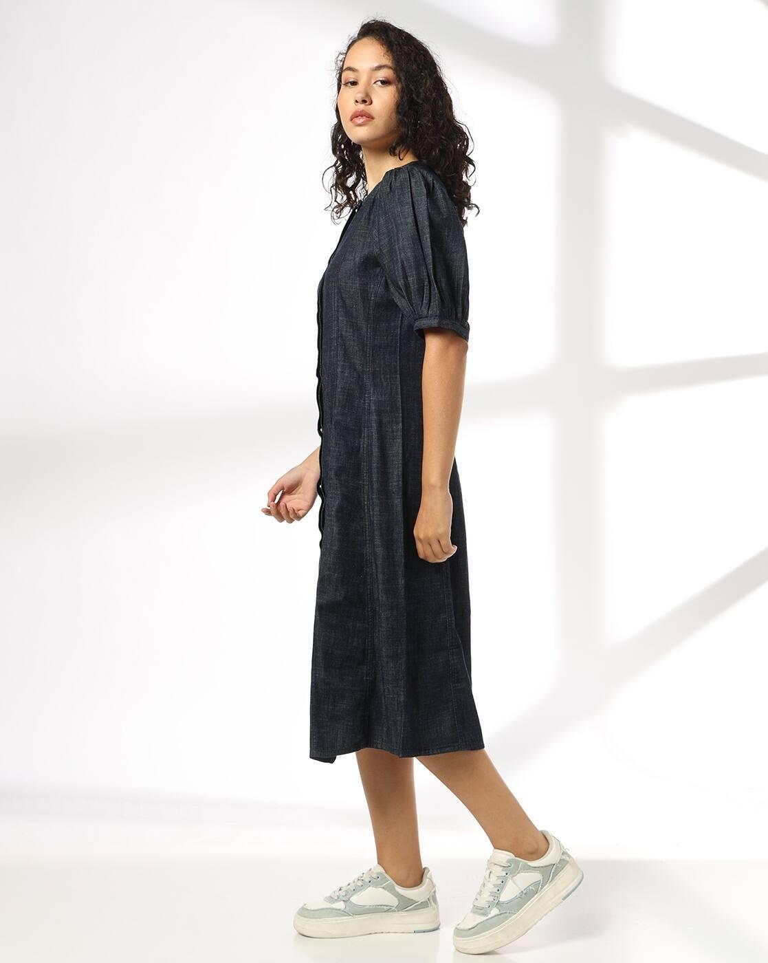 Women A-Line Dress with Puff Sleeves