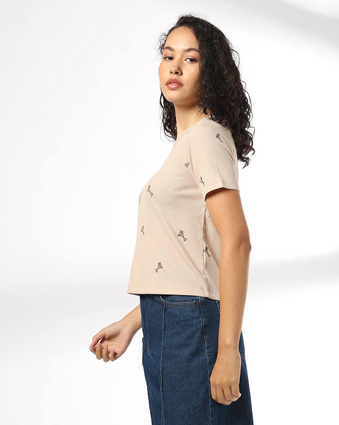 Women Embroidered Regular Fit Crew-Neck T-Shirt