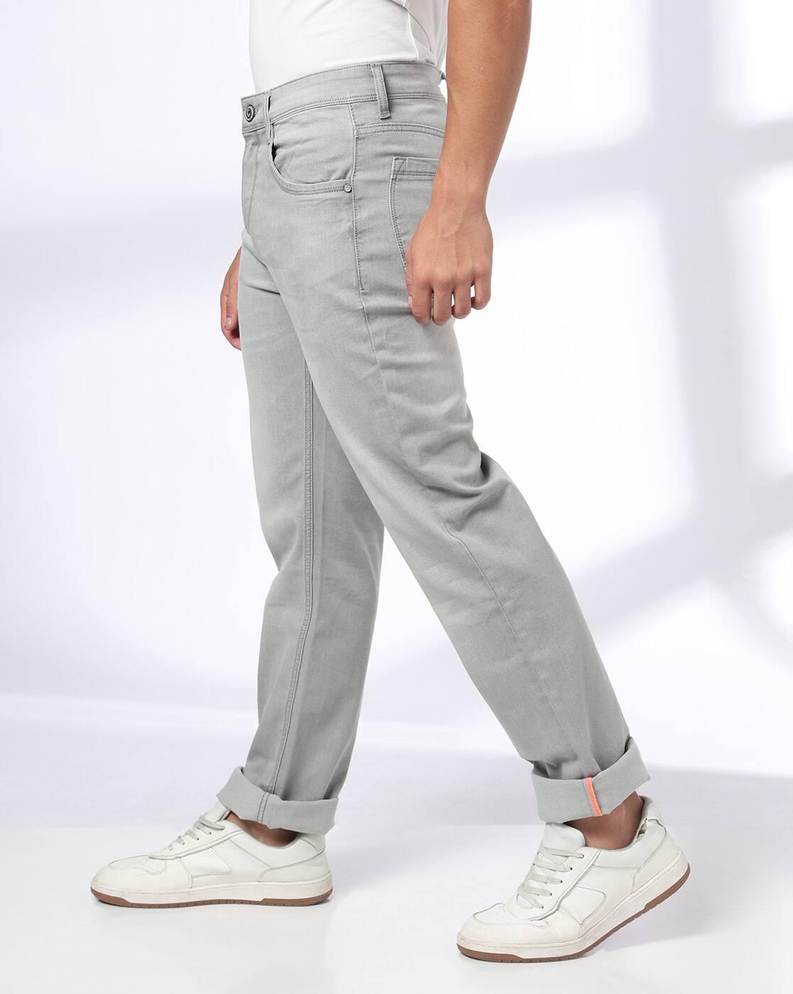 Men Mid-Wash Straight Cotton Stretch Jeans