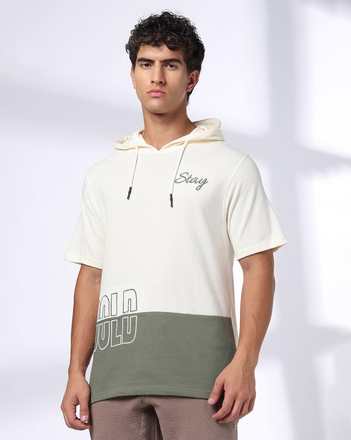 Men Colourblock Regular Fit Hooded T-Shirt