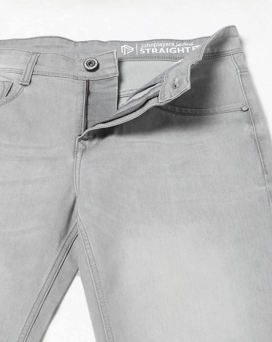 Men Mid-Wash Straight Cotton Stretch Jeans
