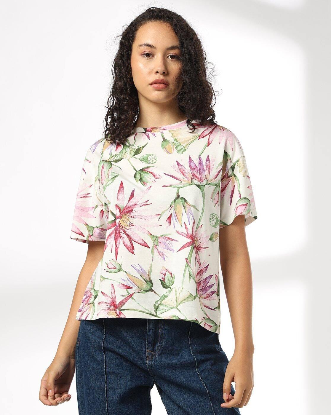 Women Floral Print Regular Fit Crew-Neck T-Shirt