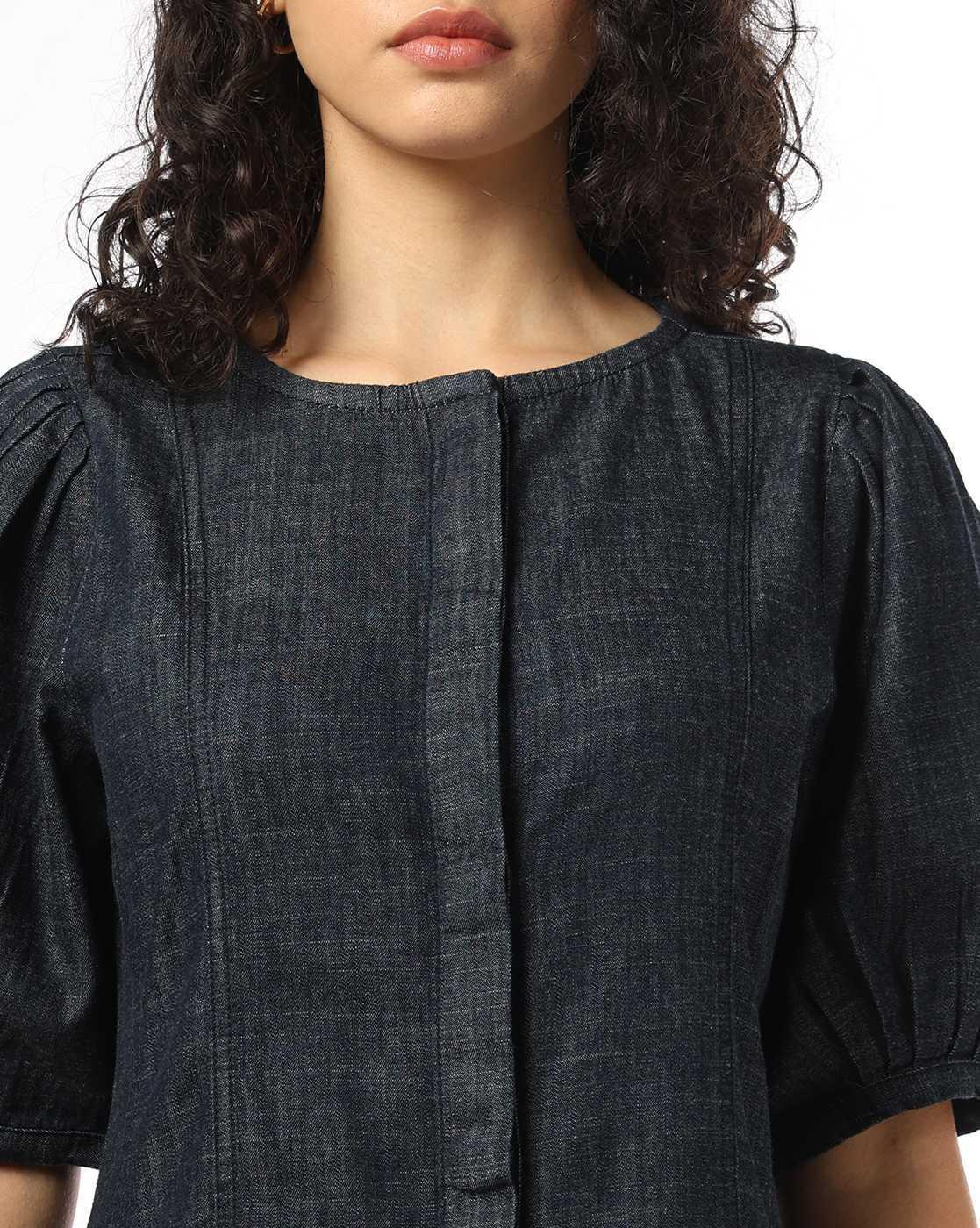 Women A-Line Dress with Puff Sleeves