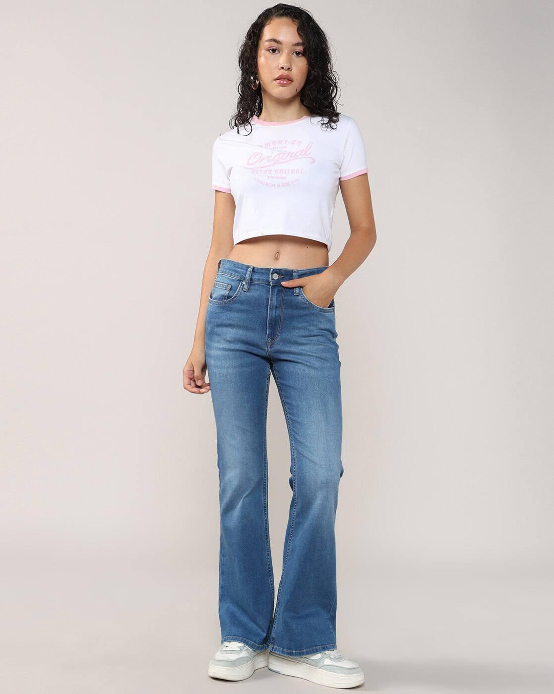 Women Mid-Wash Flared Jeans